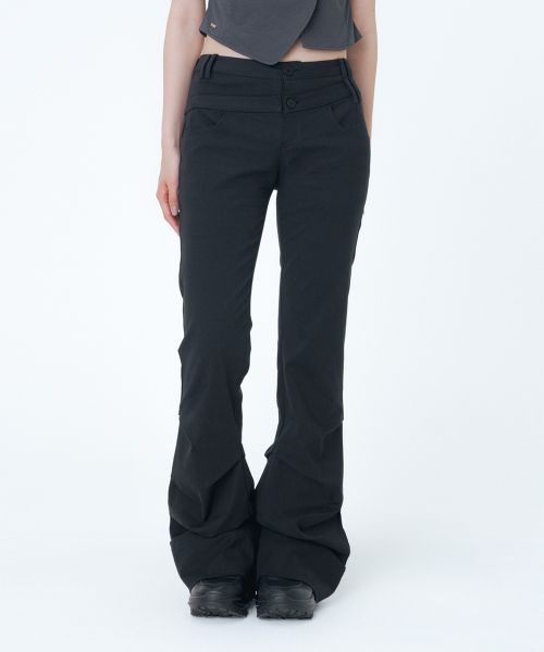 미세키서울(MISEKI SEOUL) Two line layered folding pants BLACK
