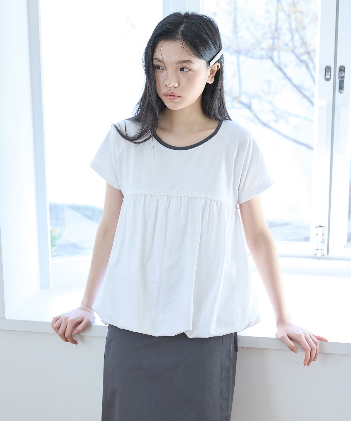 꼬모니노즈(COMONINOZ) W RAGLAN PUFF T-SHIRT [IVORY]