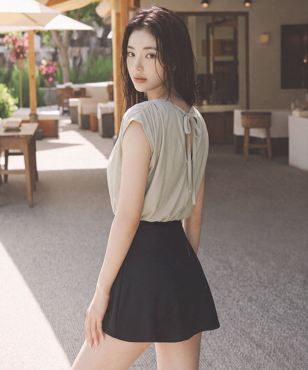 라메레이(LAMEREI) Shirring Colorblock SwimSuit[LMBBSW102]-Warm Gray