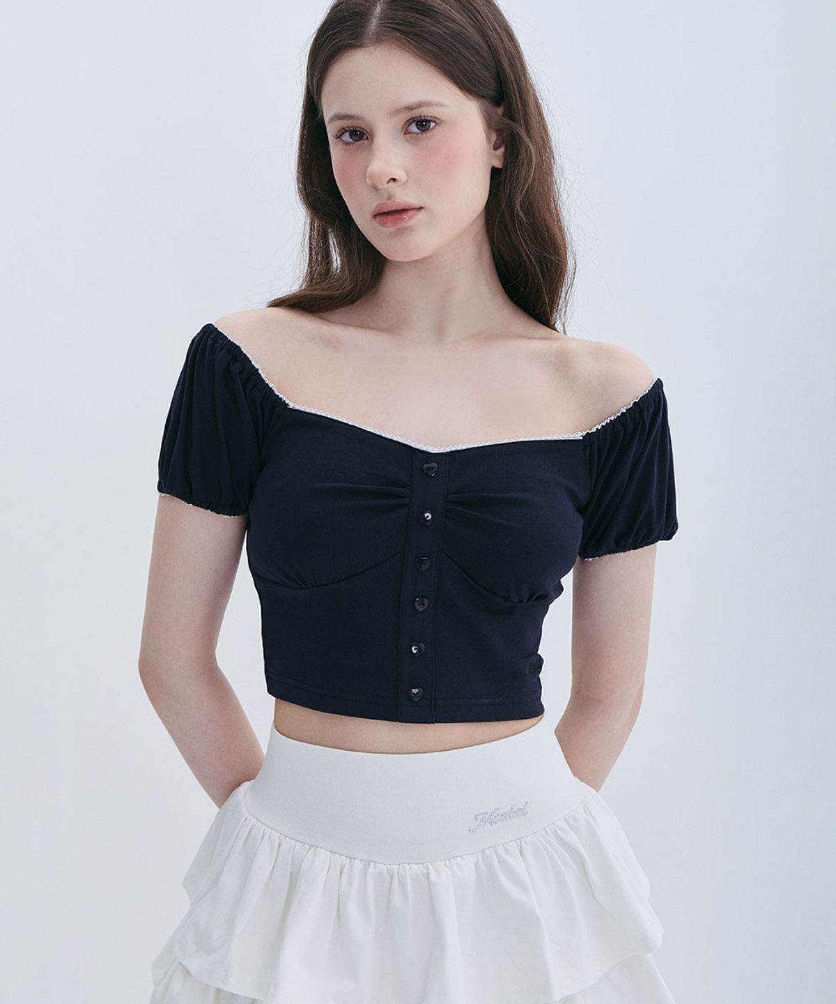 모아벨(MOABEL) COQUETTE PUFF TOP - NAVY