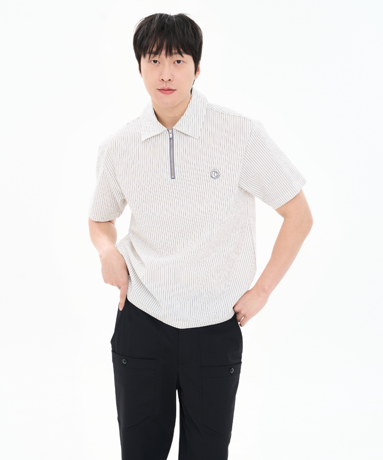 남성 여름 선염 스트라이프 반집업 카라 티셔츠 출근룩 CXS26MKKT310 IVY