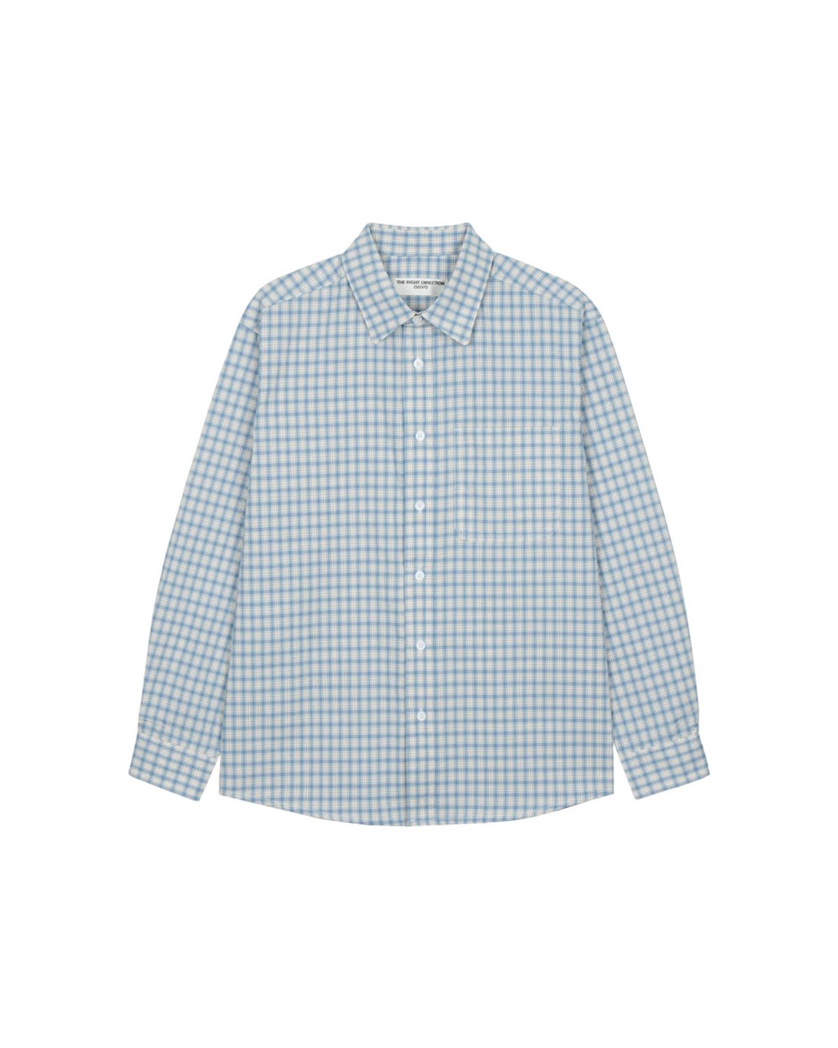 구보(GUVO) Gingham Check Shirt, sky-blue