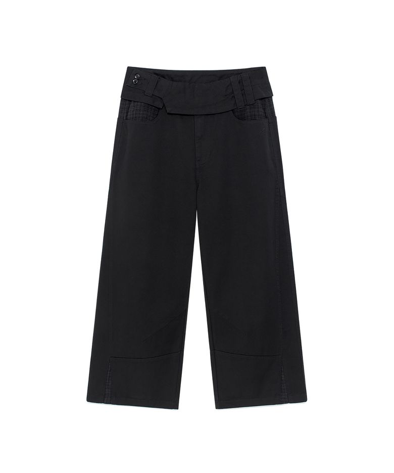 TCM belted check panel pants (black)