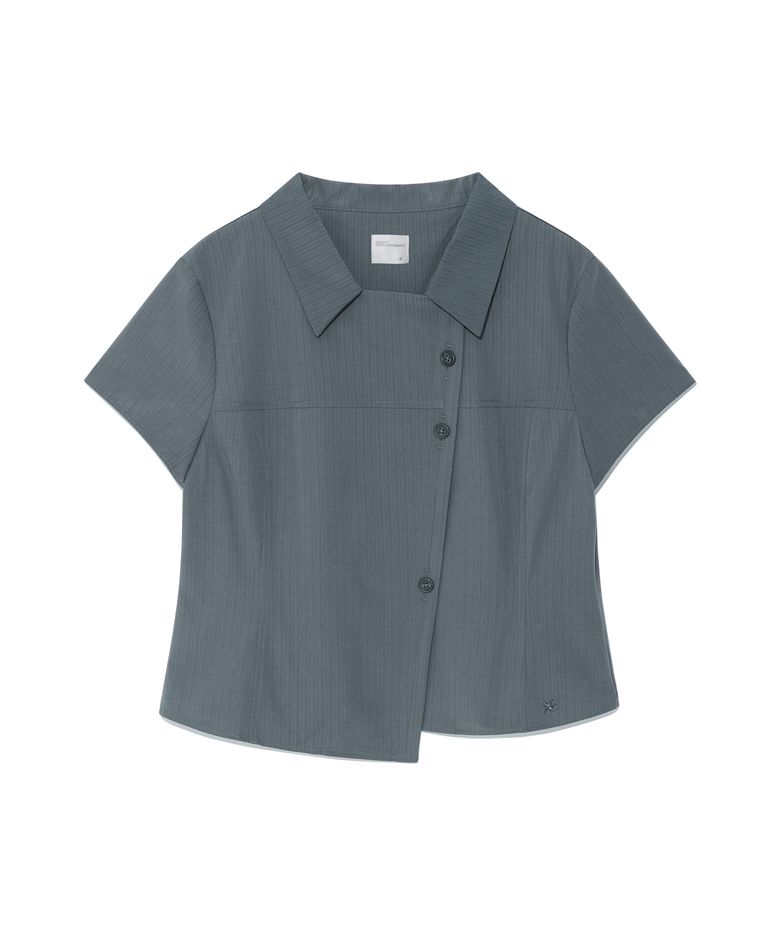 TCM 3-button stripe half shirt (dusty blue)