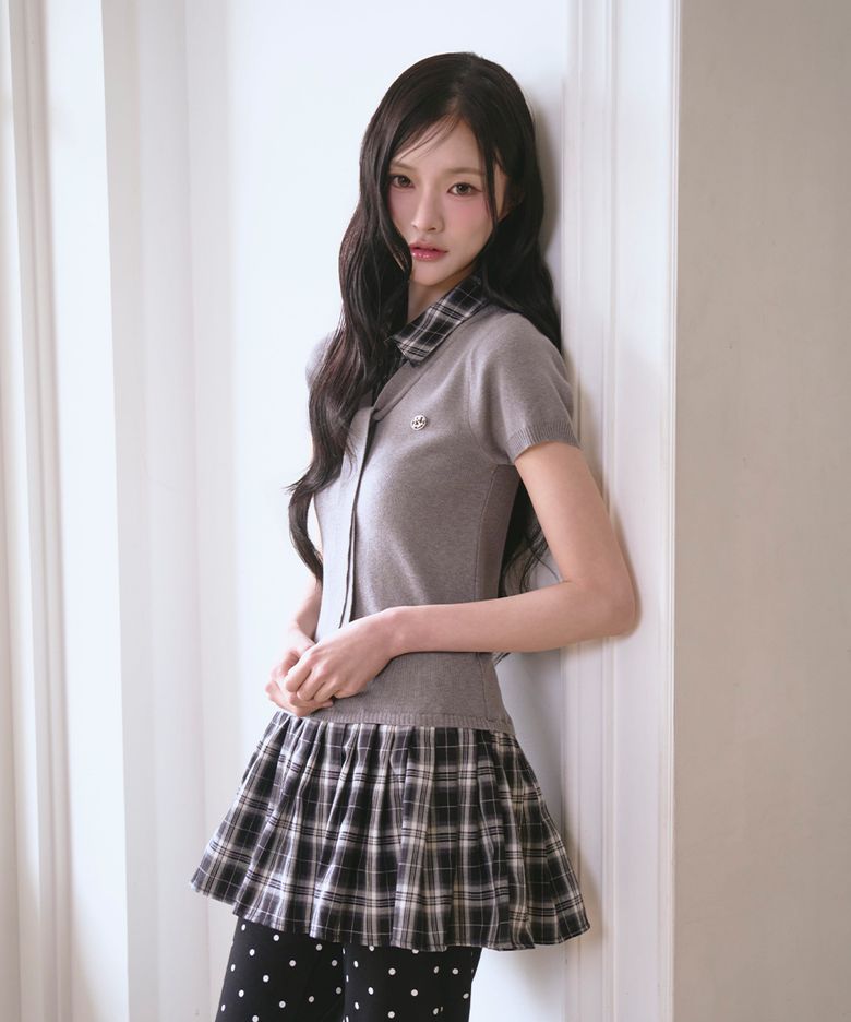 걸리쉬 체크 레이어드 원피스 [멜란지 그레이]