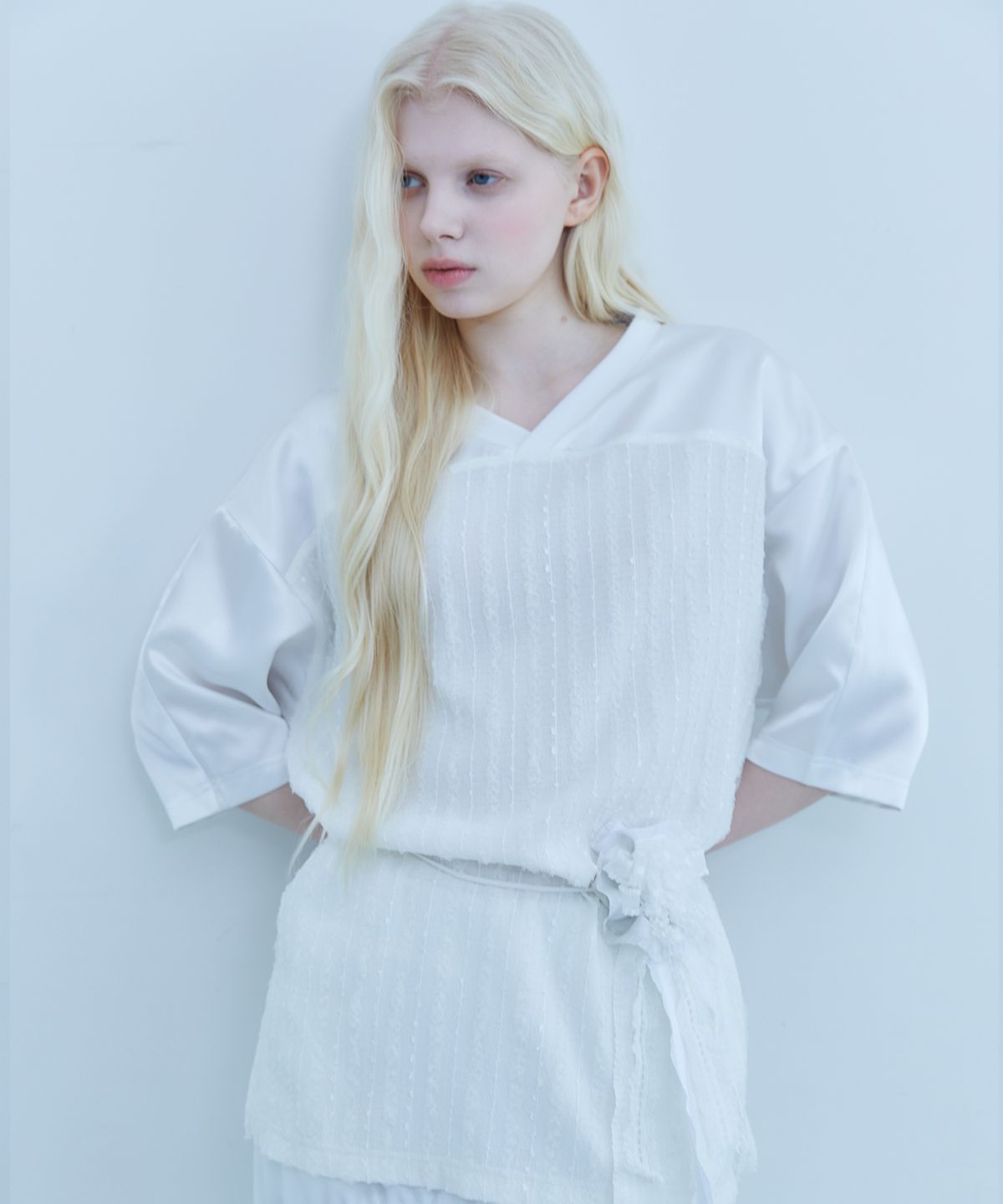 테레루(TERERU) Overfit Lace Trimmed Jersey T-Shirt White