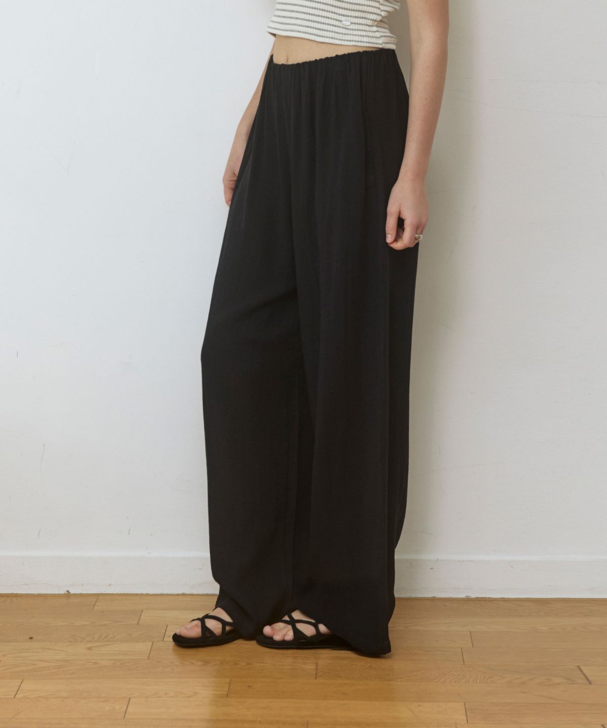 어다울(ADAUL) Linen hidden banding wide pants - black