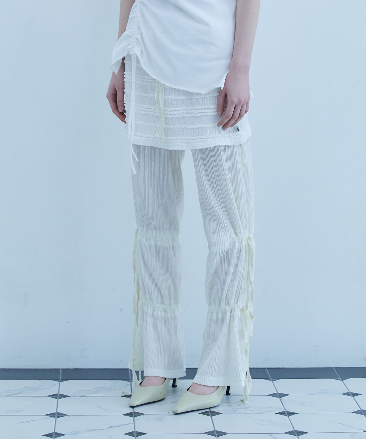 테레루(TERERU) Wrapped Drape Skirt Pants Ivory