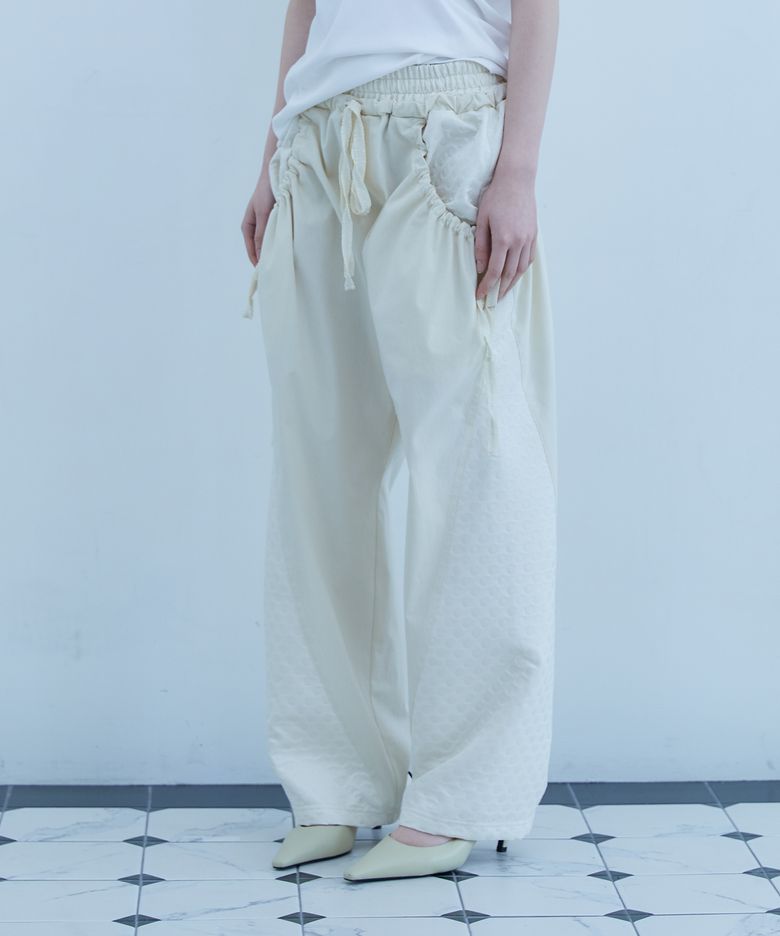 Dot Layered Curved Pants Ivory
