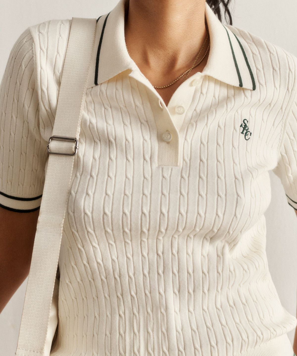 스포티앤리치(SPORTY&RICH) SRC 미니 케이블 폴로 셔츠 크림 R265AW2003