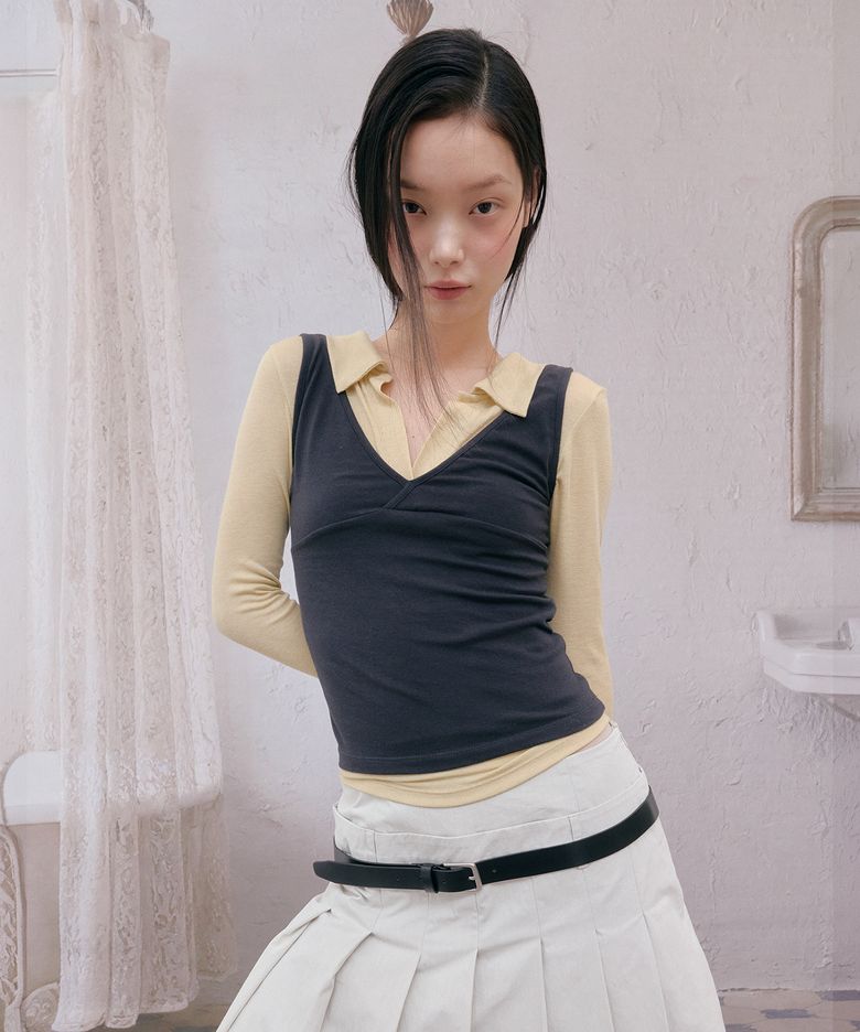 스킨 브이넥 슬리브리스 (블랙)