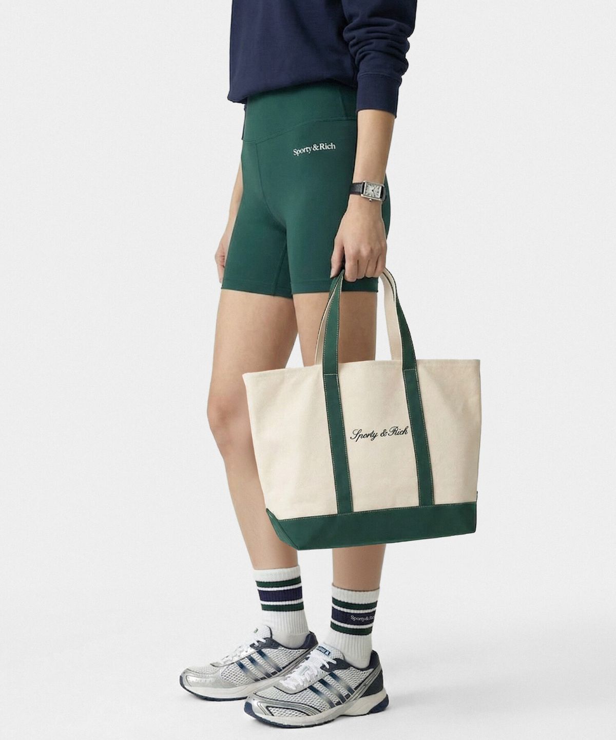 스포티앤리치(SPORTY&RICH) 세리프 로고 미디엄 토트백 투톤 R265AOB001