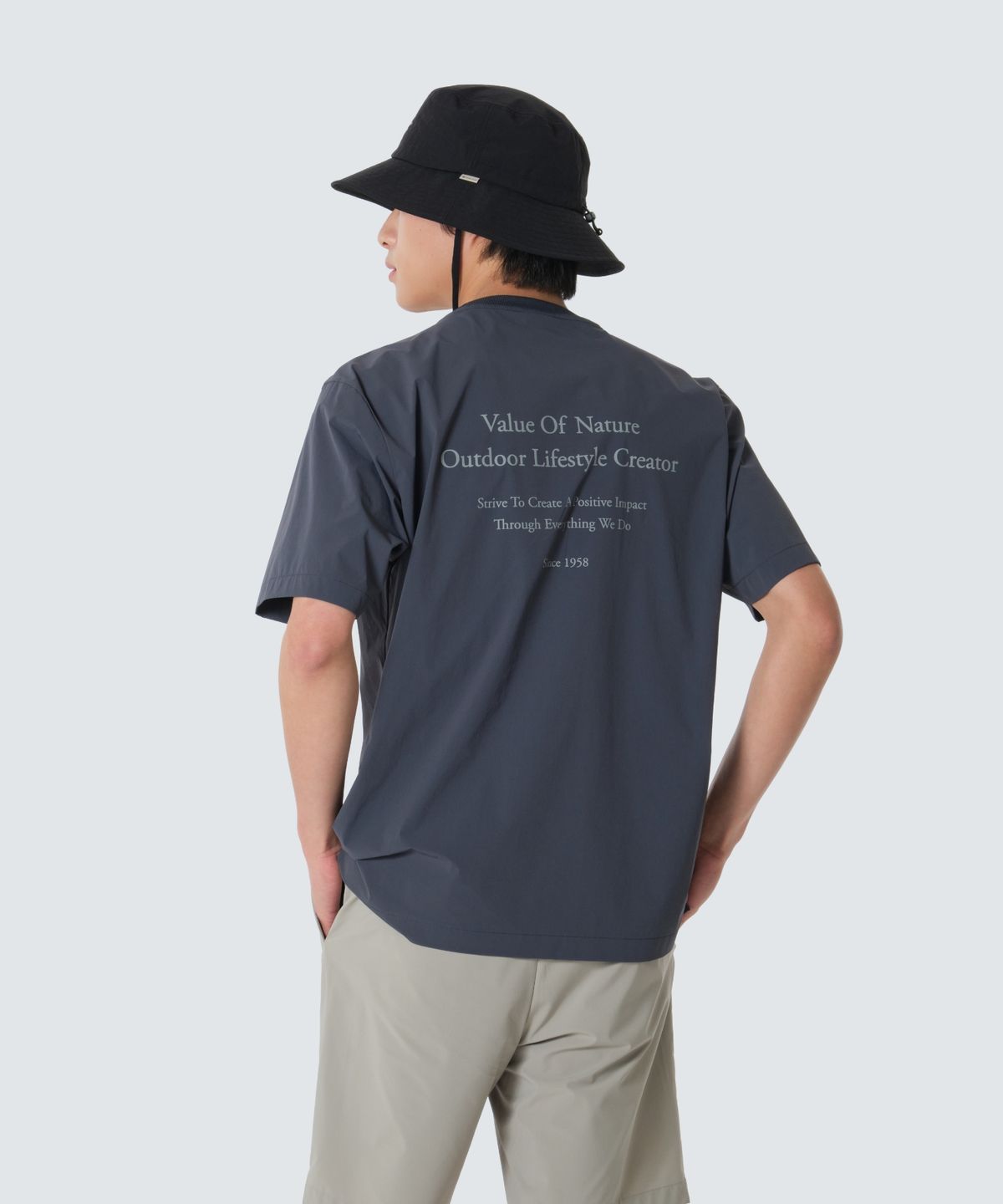 스노우피크 어패럴(SNOWPEAK APPAREL) 씬테크 레터링 반팔 티셔츠 (S26MUSTS31) Vintage Blue