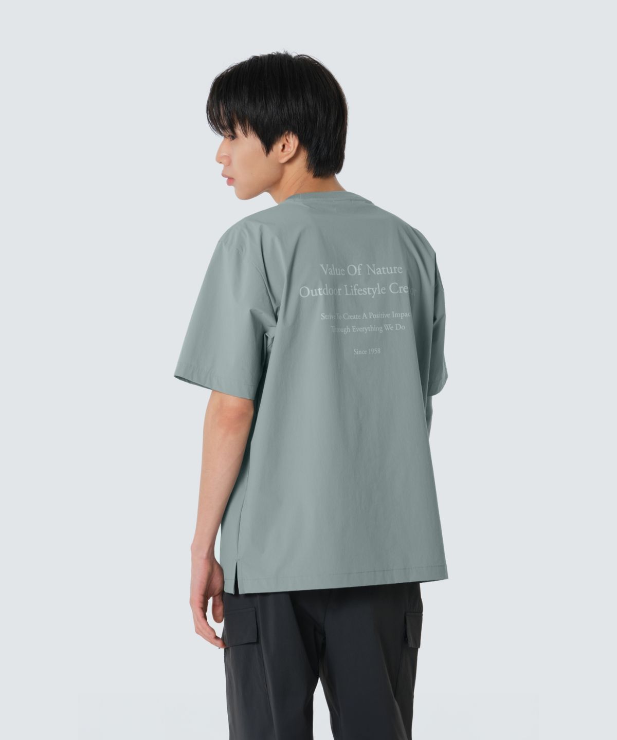 스노우피크 어패럴(SNOWPEAK APPAREL) 씬테크 레터링 반팔 티셔츠 (S26MUSTS31) Gray Mint