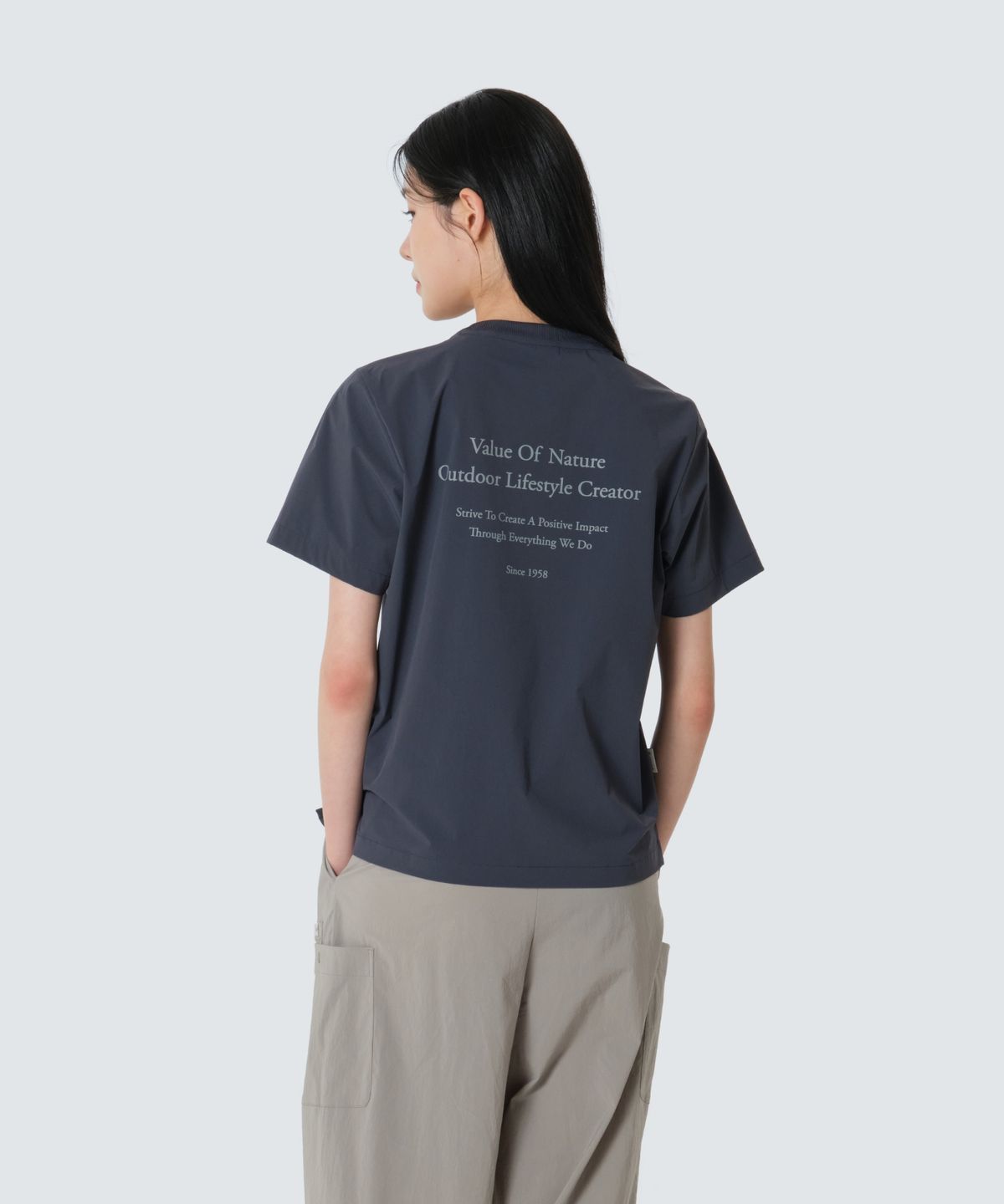 스노우피크 어패럴(SNOWPEAK APPAREL) 씬테크 여성 레터링 반팔 티셔츠 (S26MWSTS33) Vintage Blue