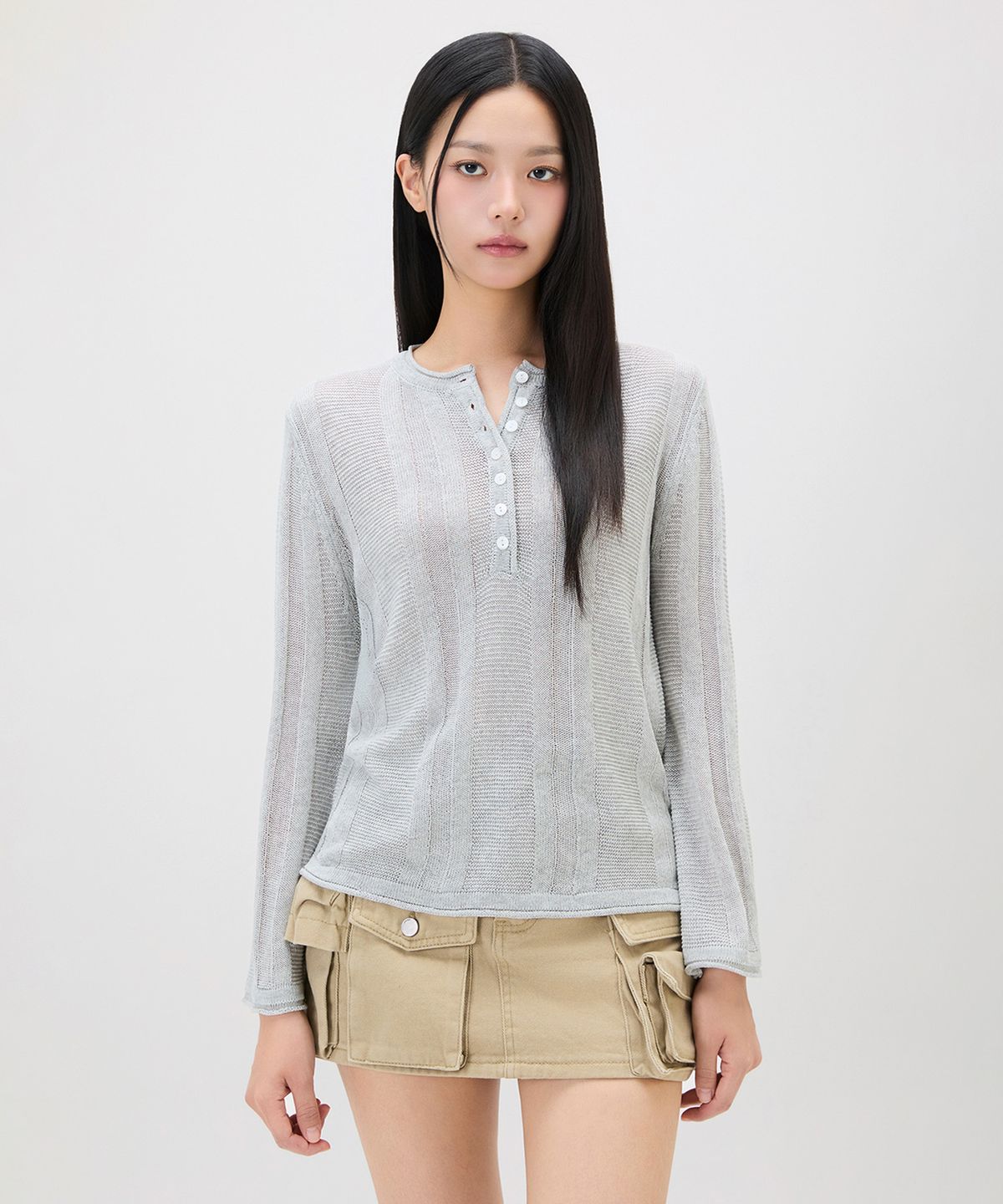 미쏘(MIXXO) 루즈핏 헨리넥 니트_MIWKAG52SS