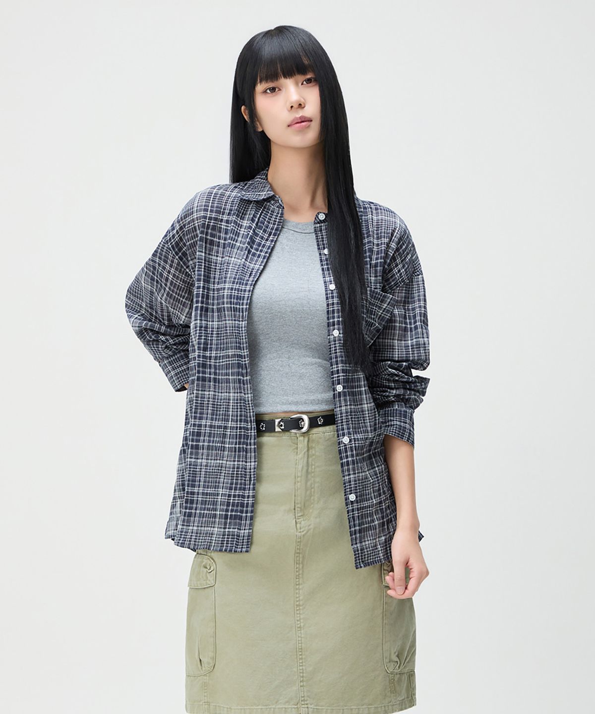 미쏘(MIXXO) 오버핏 체크 셔츠 RE YWG311C_MIWYWG40QC