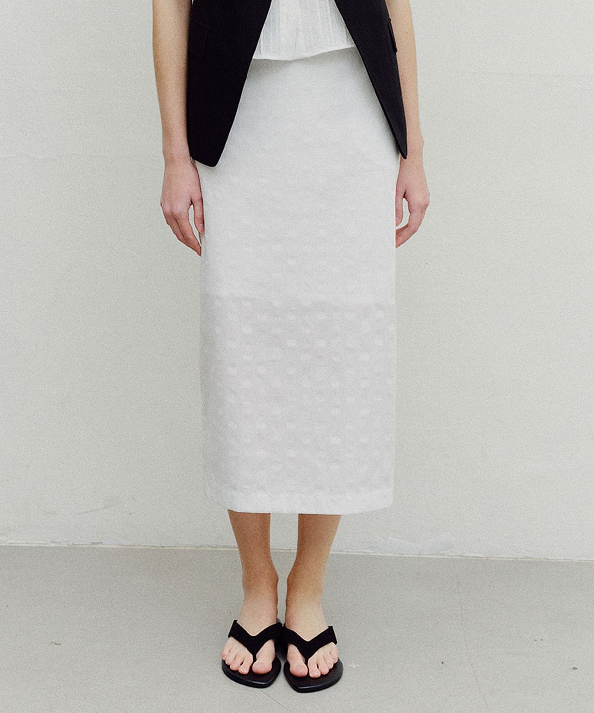 엔오르(EN OR) STRIPED DOT LONG SKIRT - WHITE