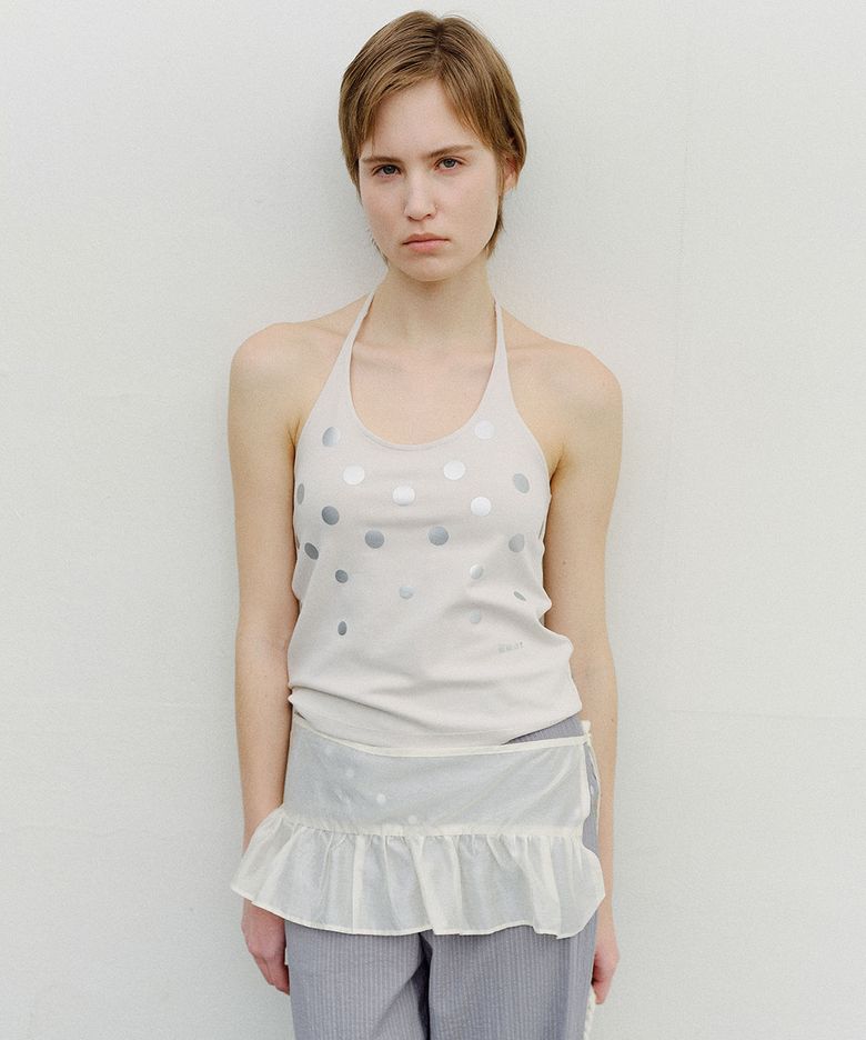 SILVER DOT HALTER NECK TOP - IVORY