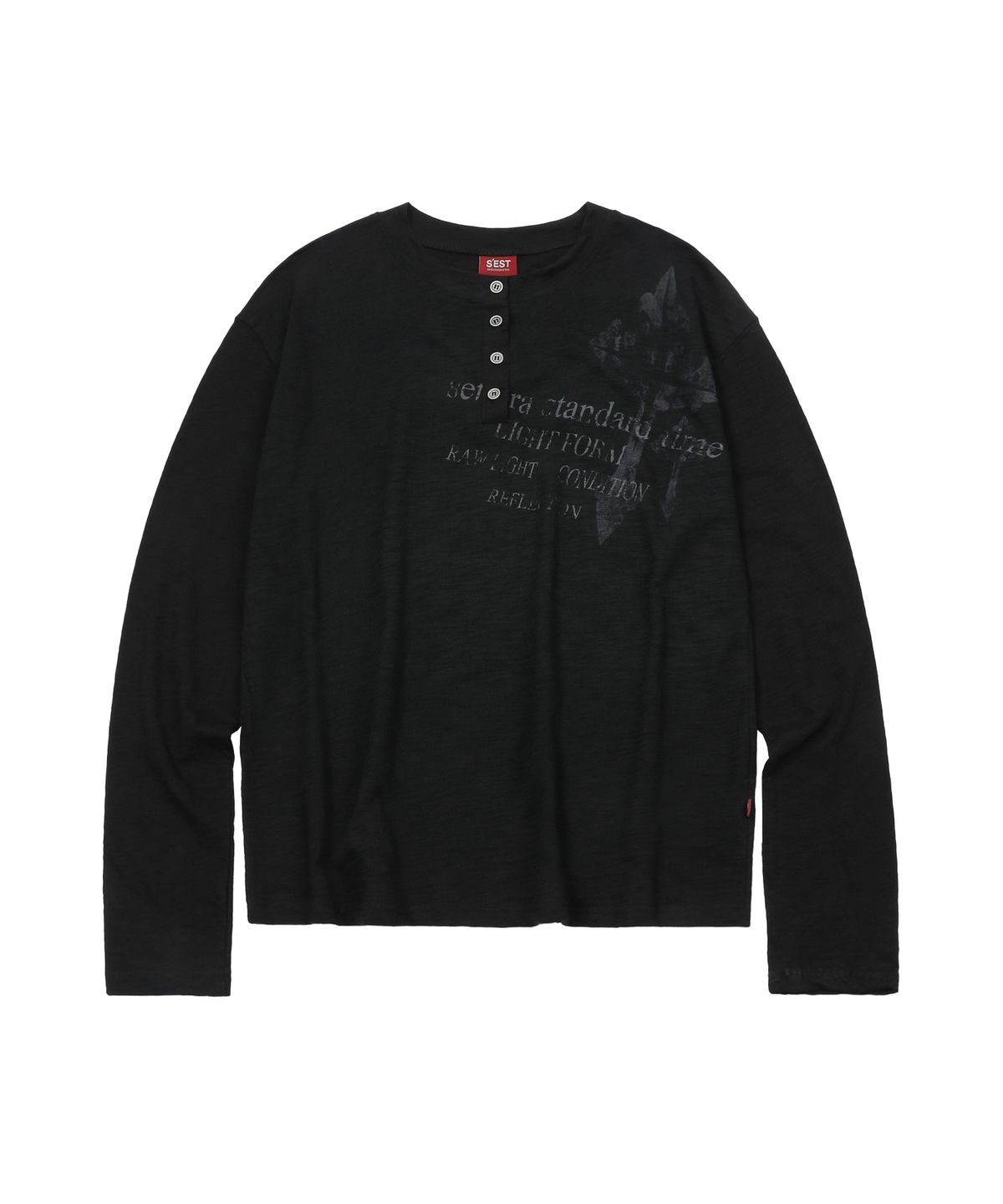 에스이에스티(S'EST) Cross Slub Henley Neck Black