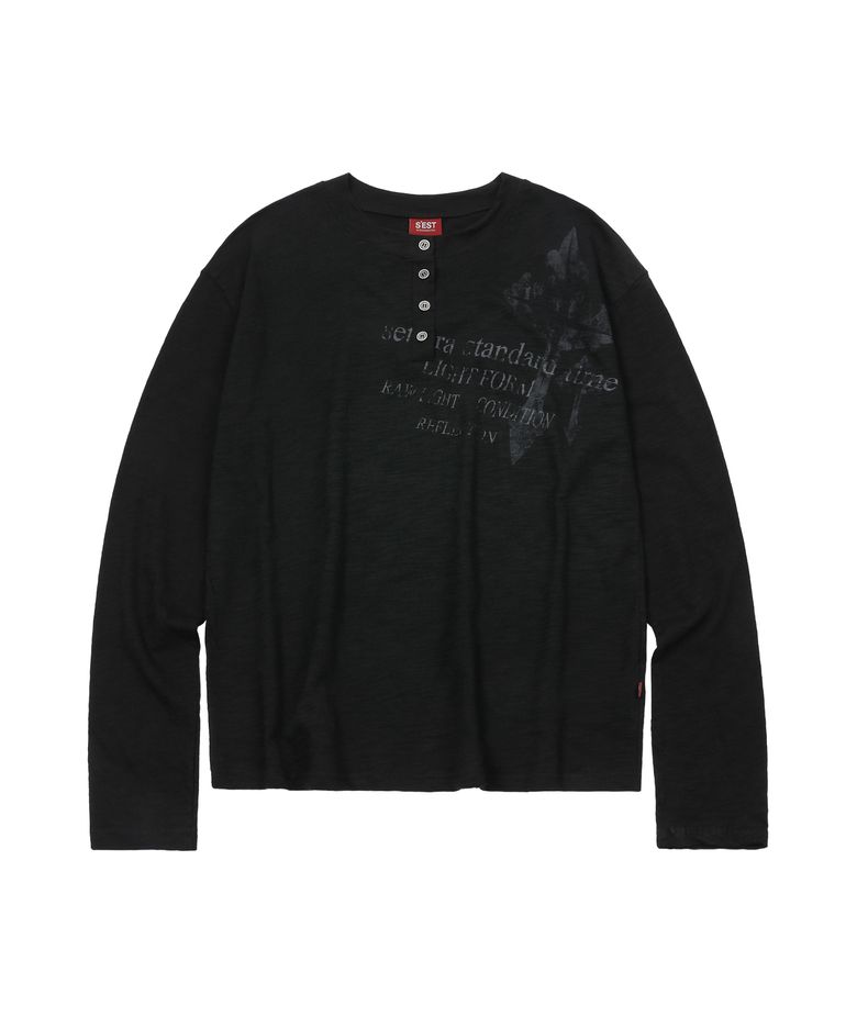 Cross Slub Henley Neck Black