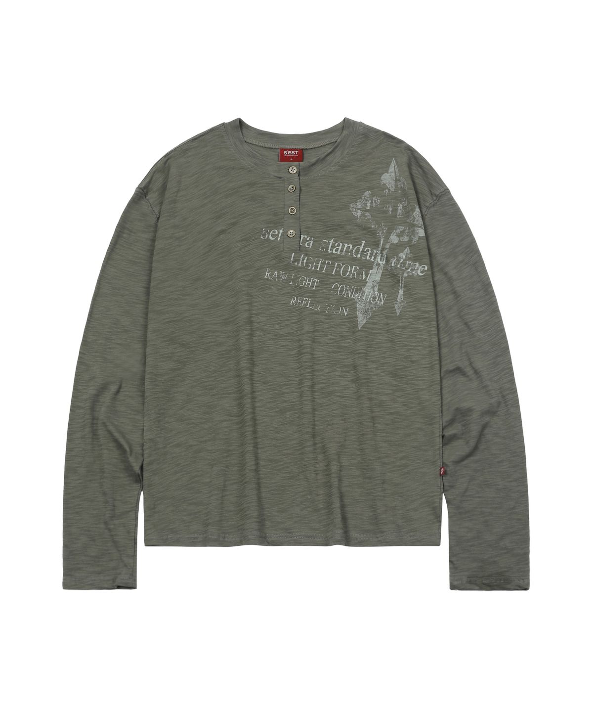 에스이에스티(S'EST) Cross Slub Henley Neck Light Khaki