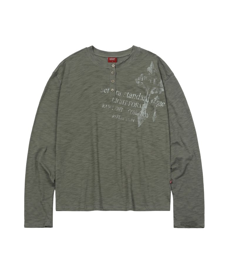 Cross Slub Henley Neck Light Khaki