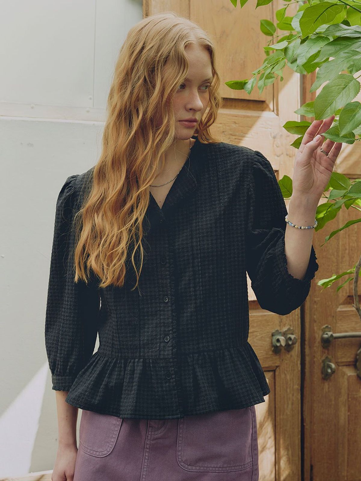 뮈뮈에르(MUEMUER) Check Peplum Blouse MU2633BL307M
