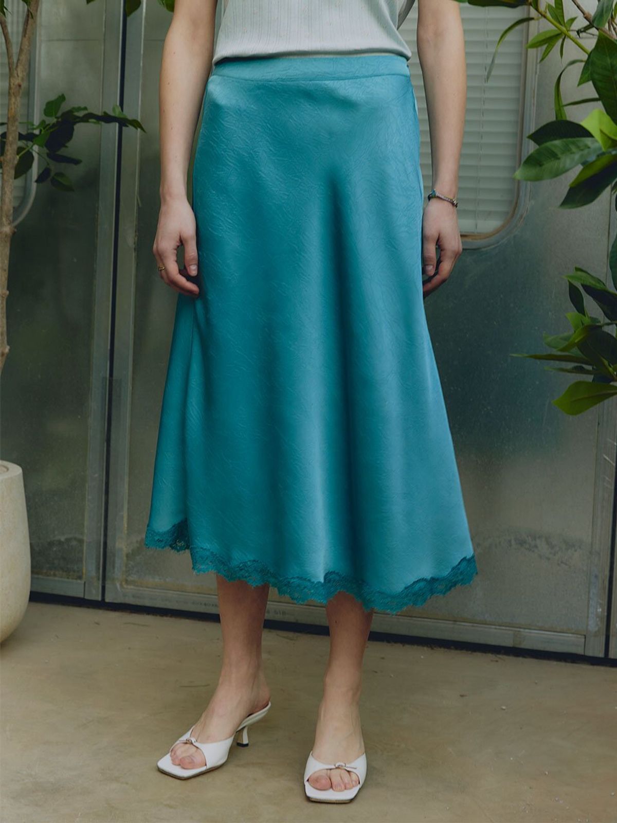 뮈뮈에르(MUEMUER) Velia A-Line Skirt MU2633SK303M_TURQUOISE BLUE