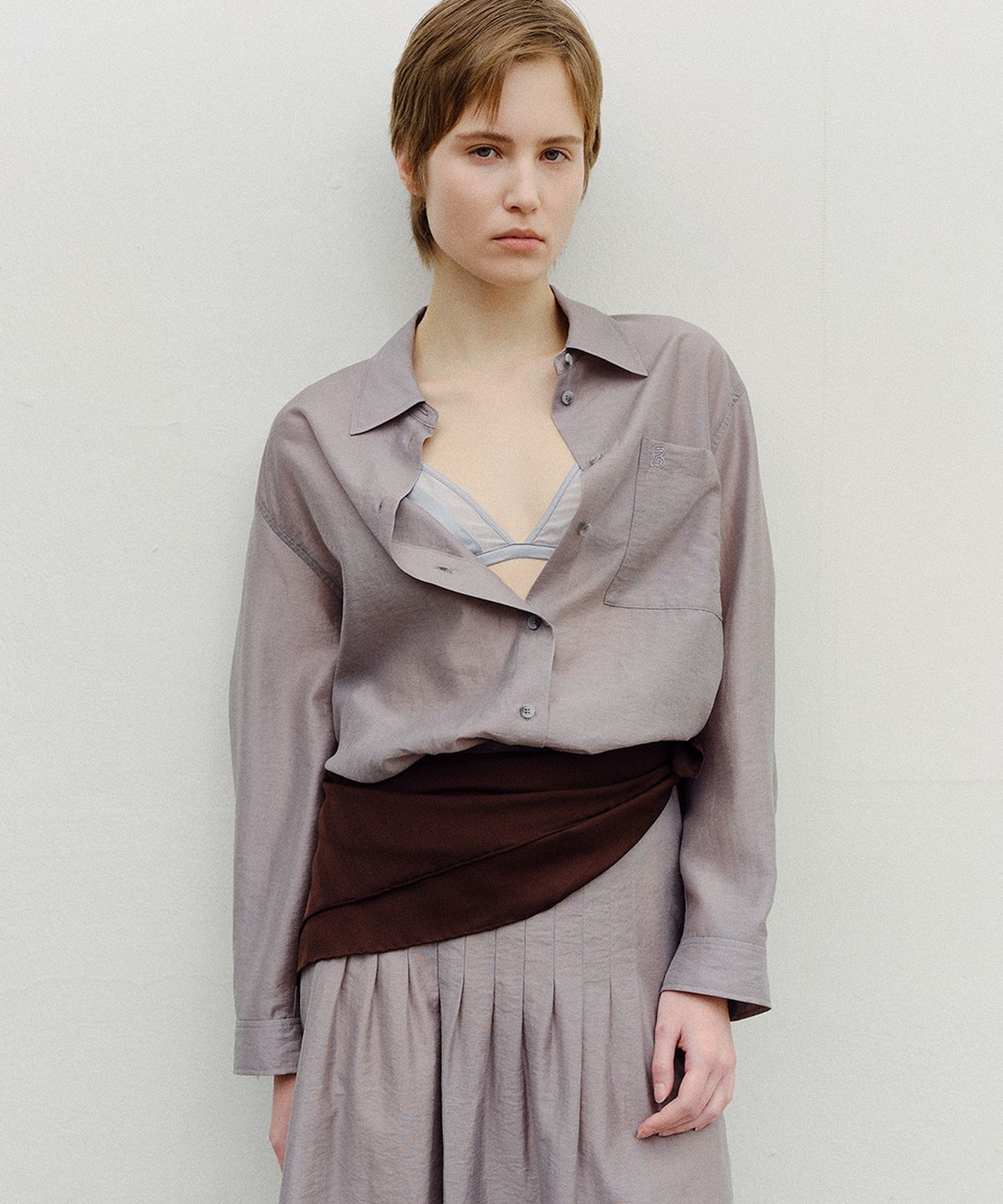 엔오르(EN OR) SHEER TENCEL SHIRT - GREY