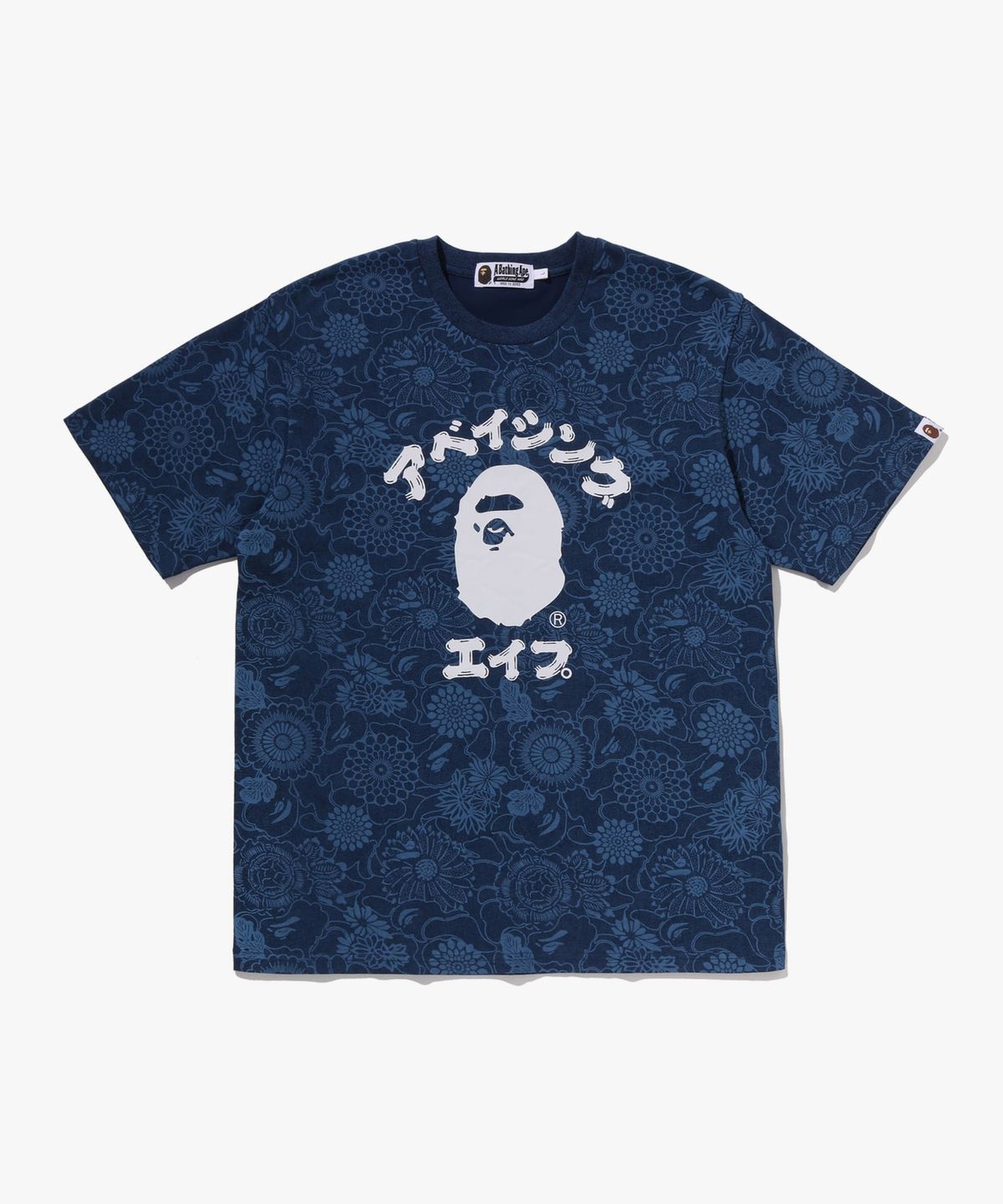 베이프(BAPE) 재패니즈 인디고 아트 카모 콜리지 레귤러 핏 티셔츠(M) INDIGO