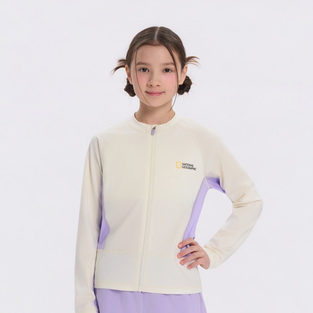내셔널지오그래픽 키즈(NATIONAL GEOGRAPHIC KIDS) K262GRG610 여아 세미크롭 래쉬가드 F-ZIP IVORY