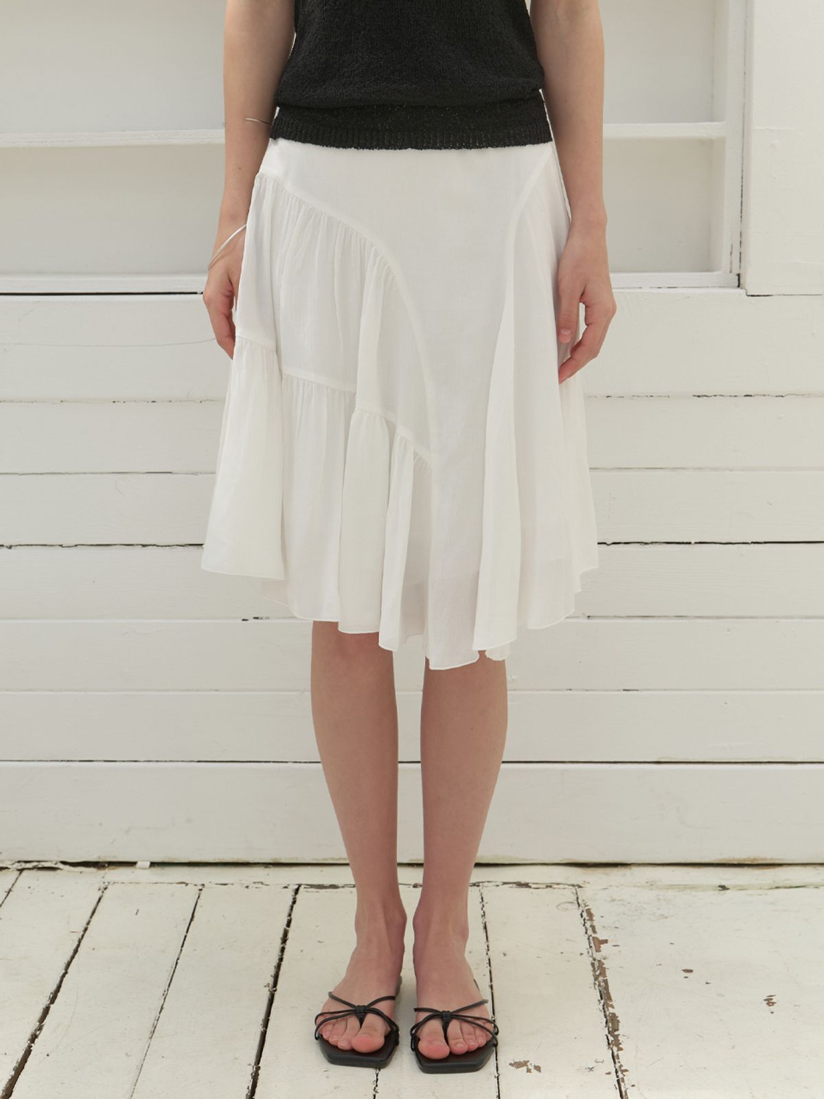리엘(RE L) Ena chiffon shirring skirt (white)