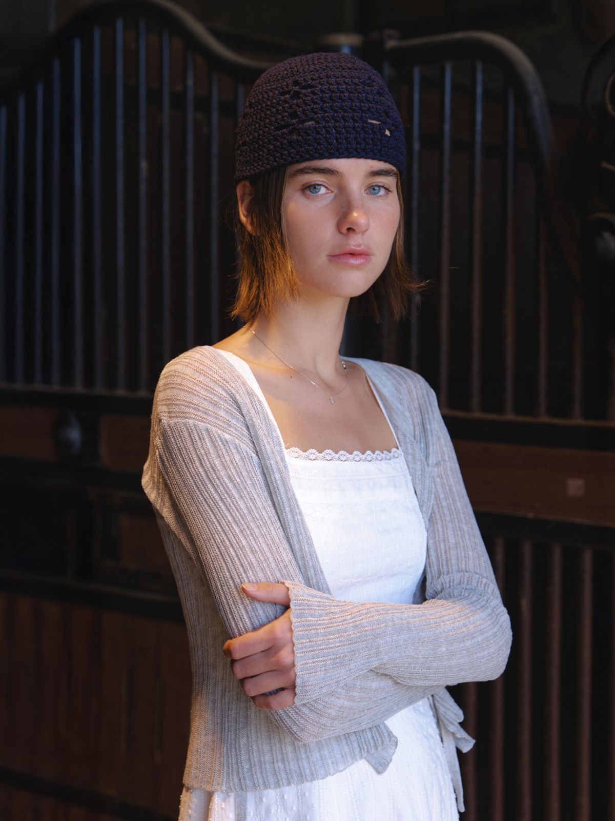 리엘(RE L) Loana strap knit cardigan (melange gray)