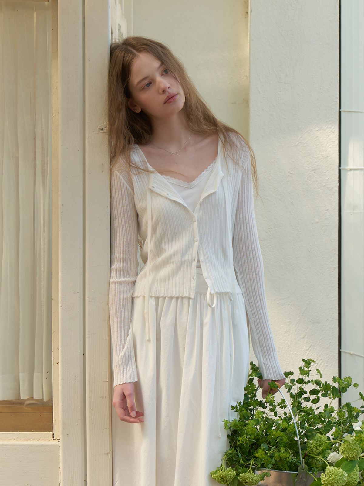리엘(RE L) Loana strap knit cardigan (white)