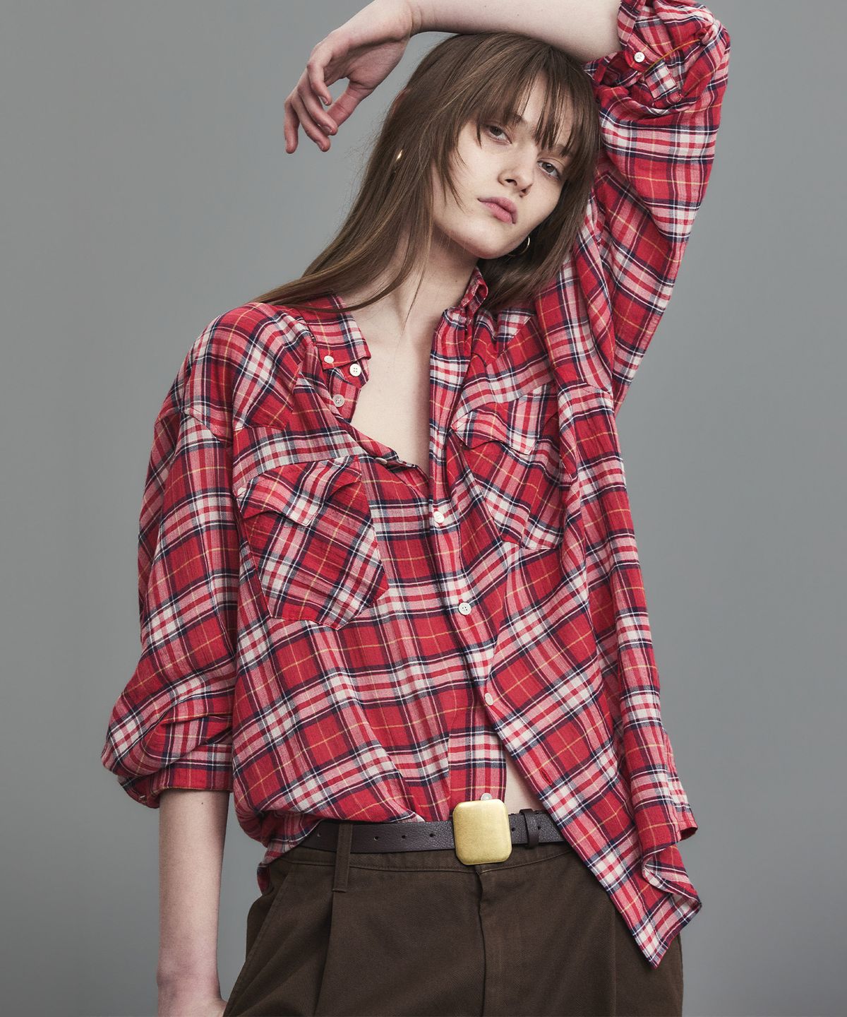 노앙(NOHANT) SOFT SHEER CHECK SHIRT RED