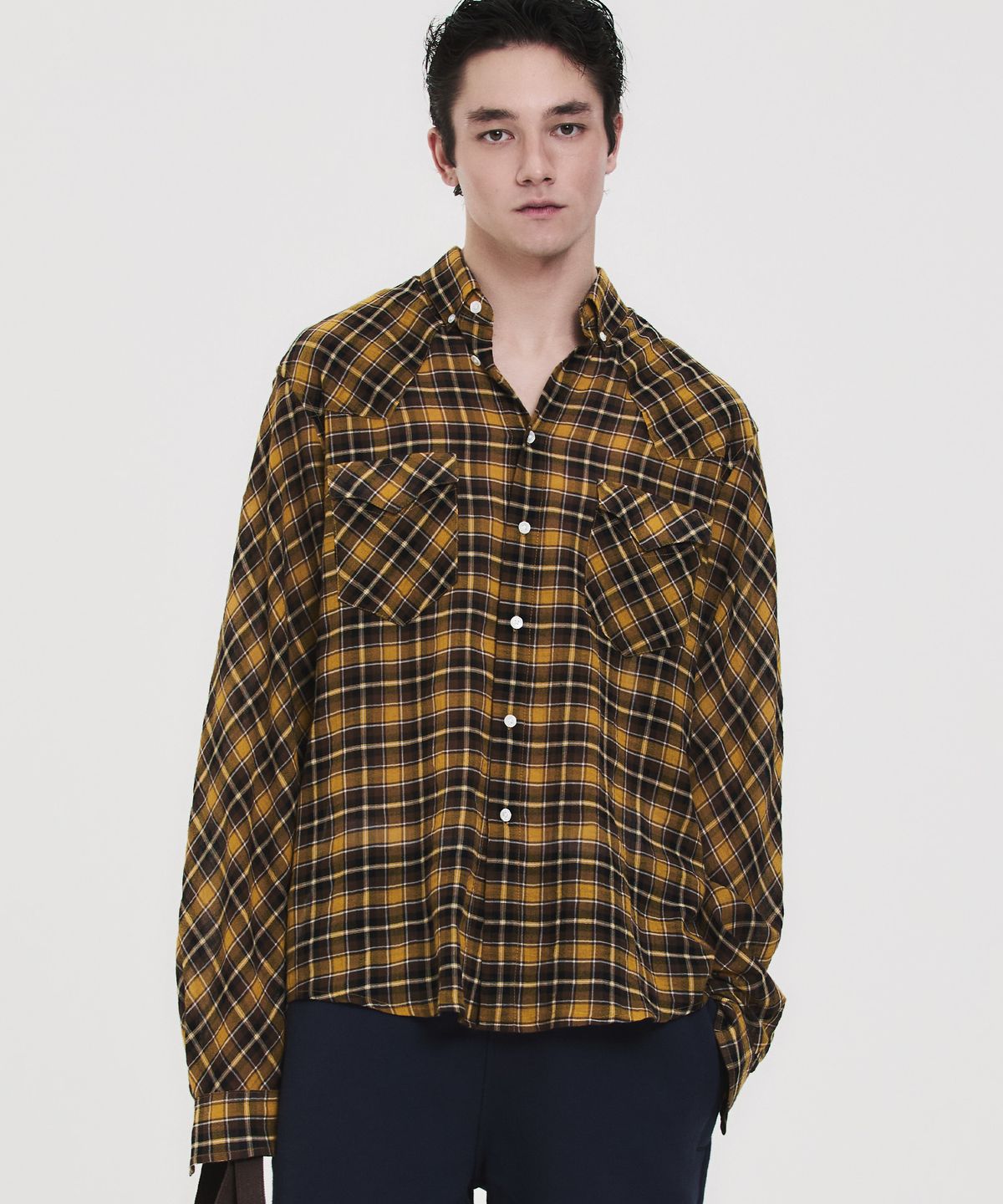 노앙(NOHANT) SOFT SHEER CHECK SHIRT YELLOW