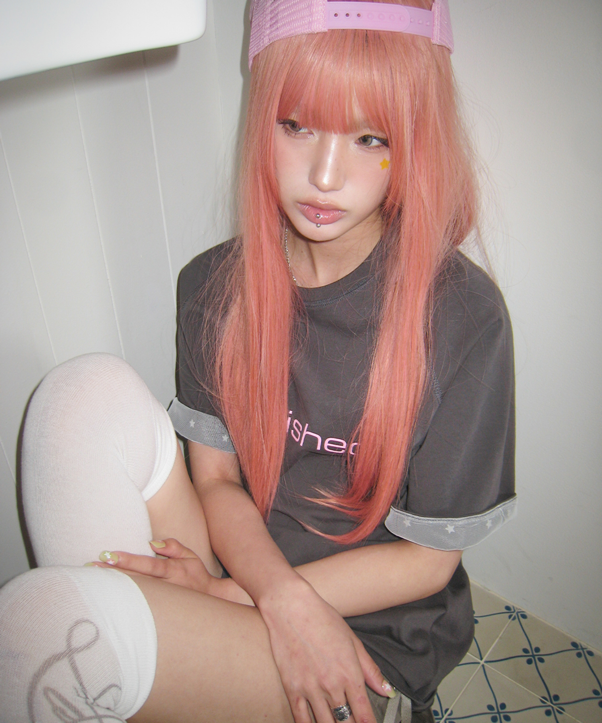 사일프레이(41PRAY) Star Mesh Raglan Tee / Charcoal