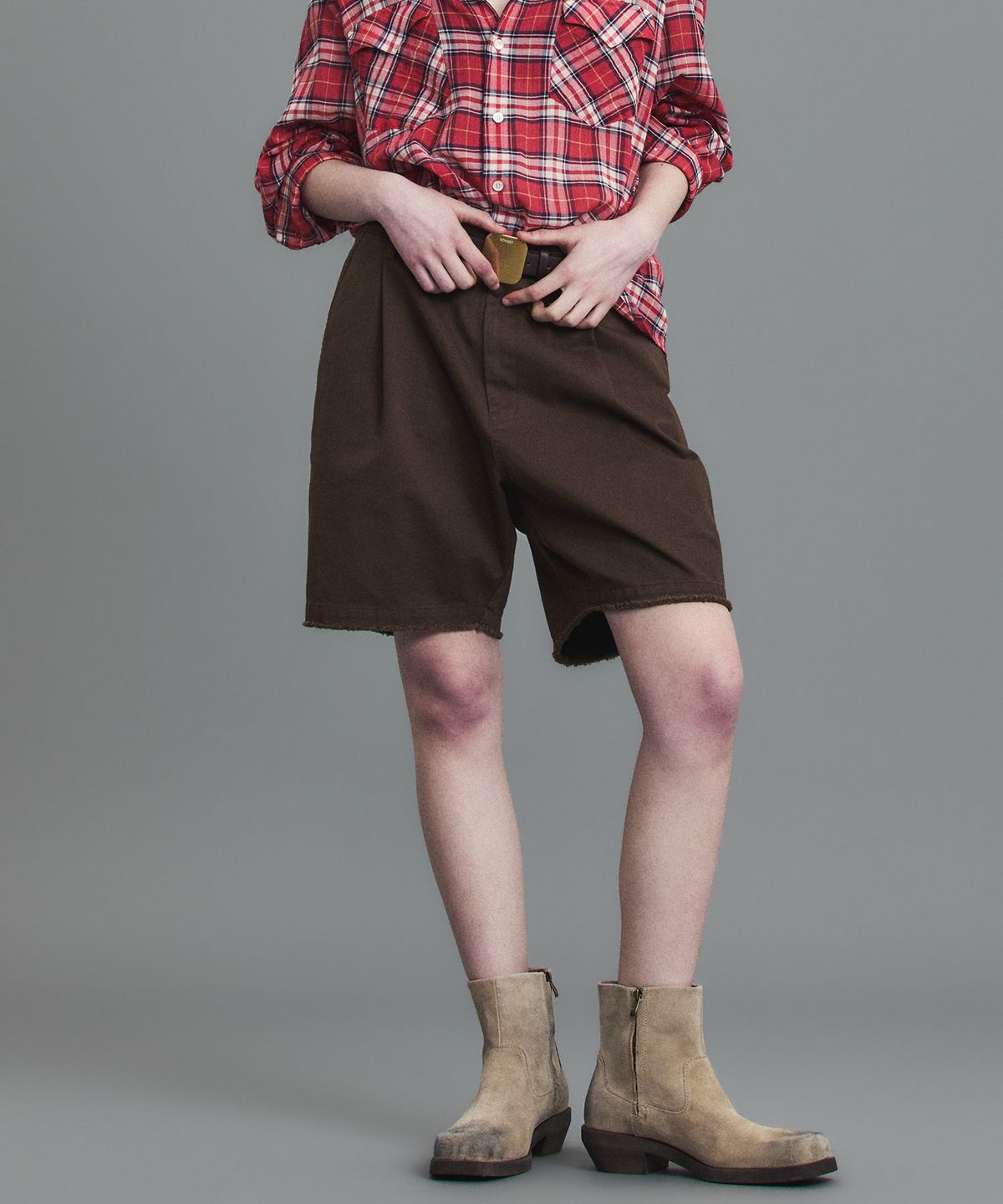 노앙(NOHANT) FRINGED CHINO SHORTS BROWN