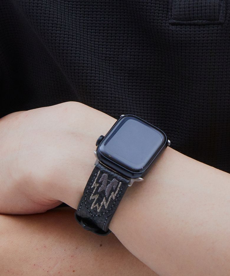 Navaho Embroidered Leather Smartwatch Band Black