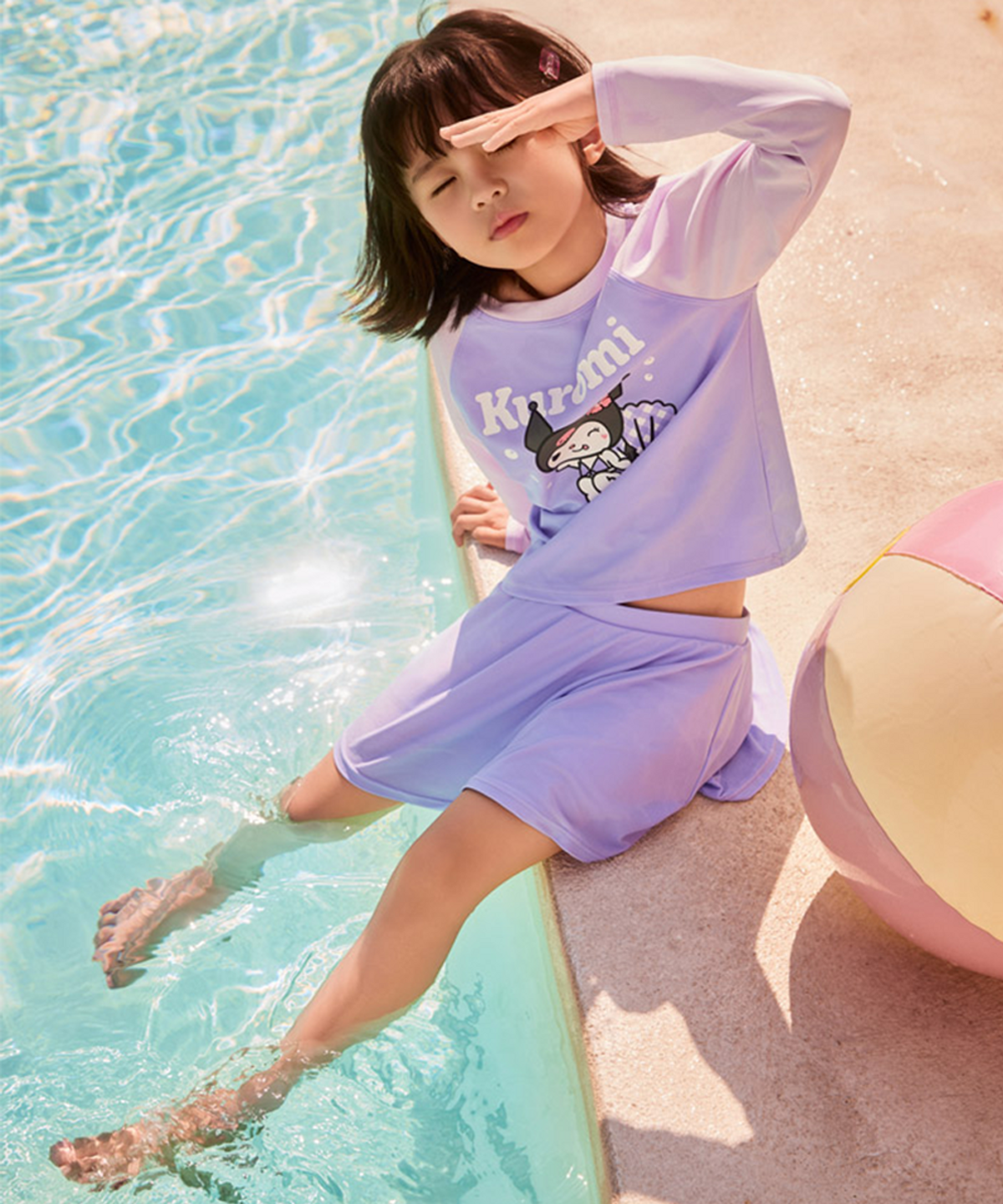 스파오 키즈(SPAO KIDS) [키즈] (산리오캐릭터즈) 여아 래쉬가드 세트(Light Purple)_SPARG37KG1