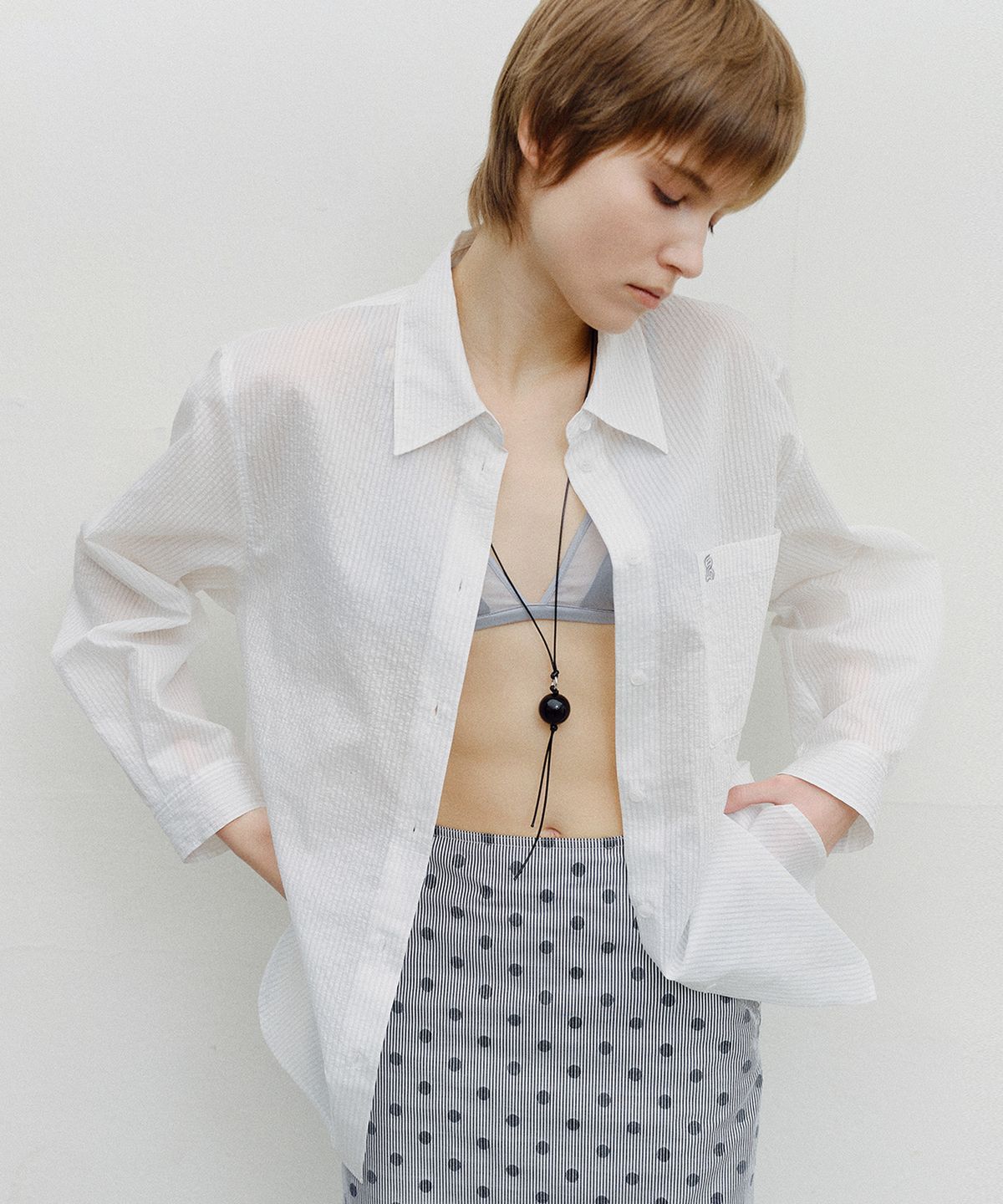 엔오르(EN OR) STRIPE SHEER TENCEL SHIRT - WHITE