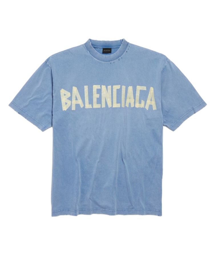 [발렌시아가] 테이프 타입 미디엄 핏 티셔츠- 페이드 블루