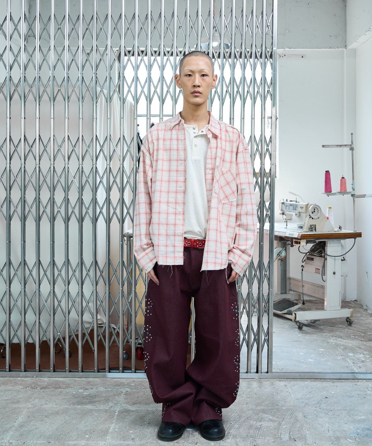 노쿨러스(NOSCOULEURS) UL CHECK SHIRTS 04 PEACH
