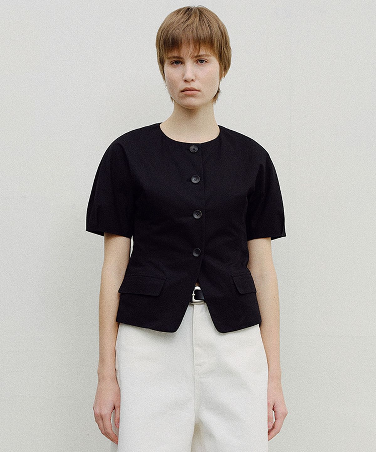 엔오르(EN OR) PUFF SLEEVE BLOUSE JACKET - BLACK