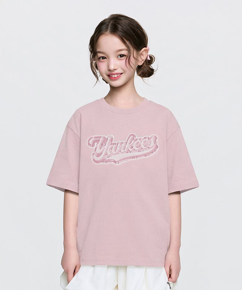 스트릿 모노그램 데님 컬시브 티셔츠 NY (Mg.Pink)