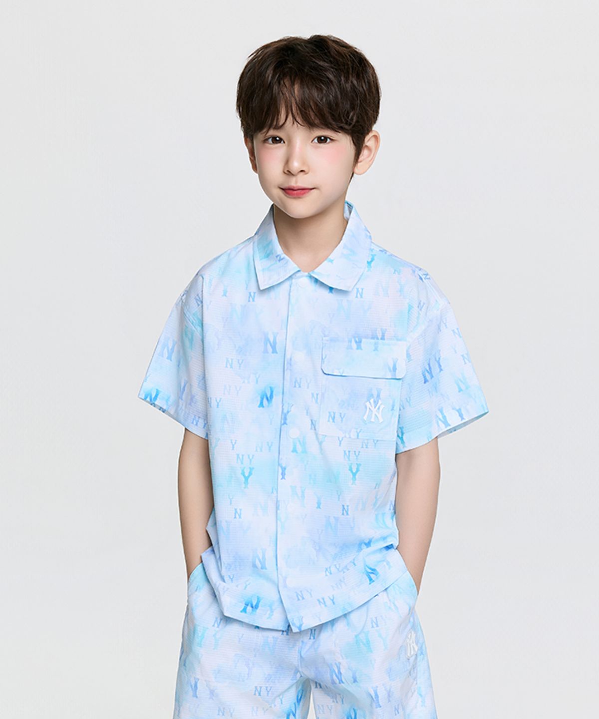 엠엘비 키즈(MLB KIDS) 모노그램 썸머 우븐 셔츠 NY (L.Blue)