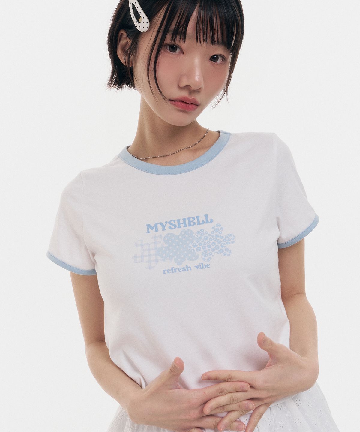마이쉘(MYSHELL) 소플리 링거 크롭 반팔 티셔츠_40942TS