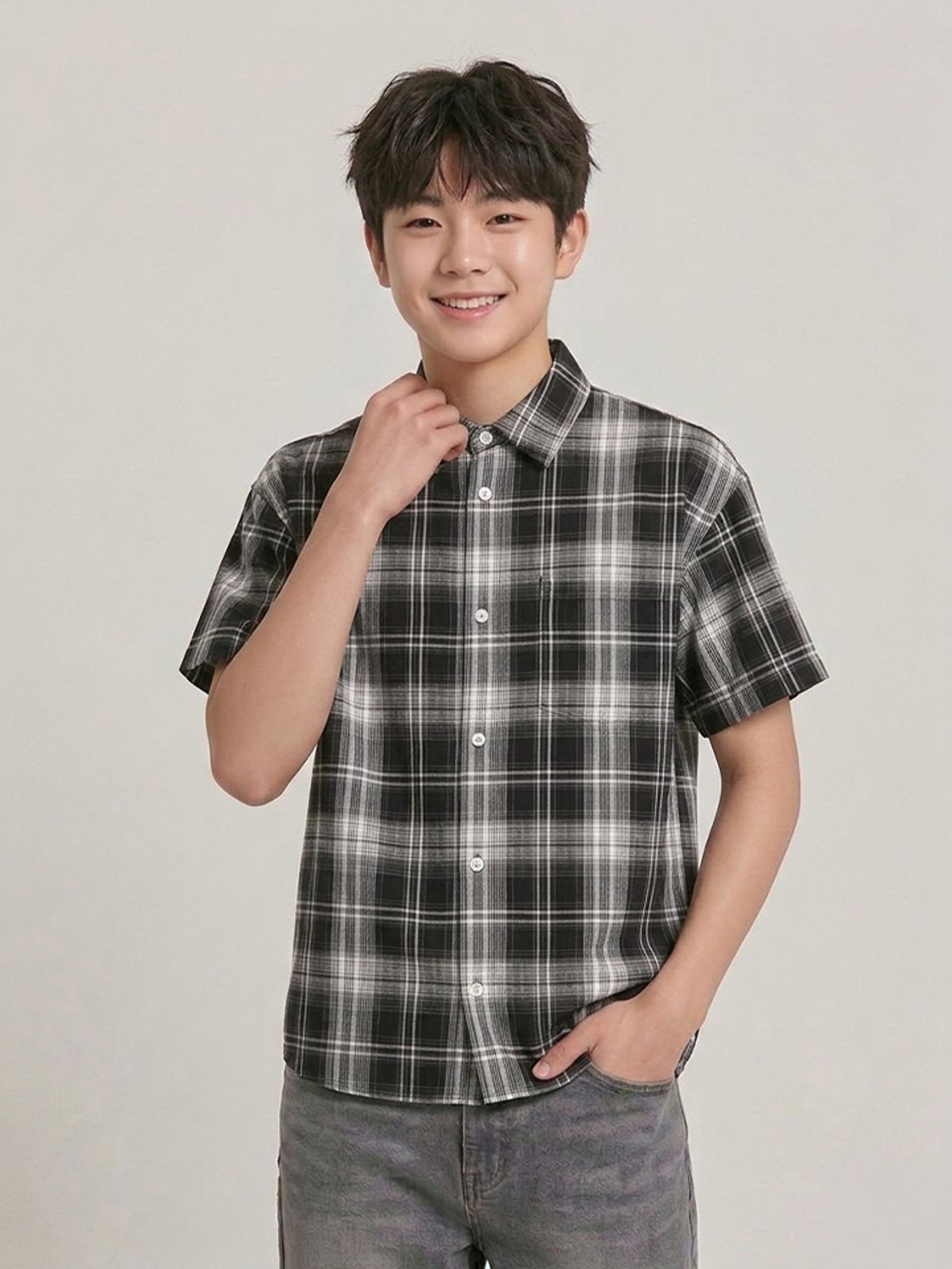 행텐 틴즈(HANGTEN TEENS) 틴즈 시어서커 반팔 체크 셔츠_100(14570-020-404-68)