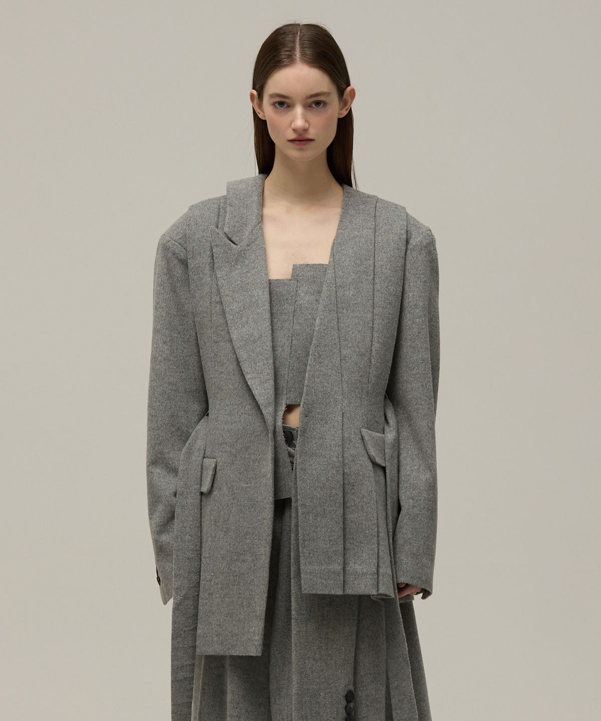 므아므(MMAM) Wool unbalance tuck jacket